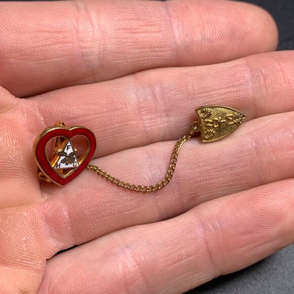 Vintage Women Of The Moose Faith Hope Charity Pin Red Enamel Heart Memorabilia - Picture 2 of 11